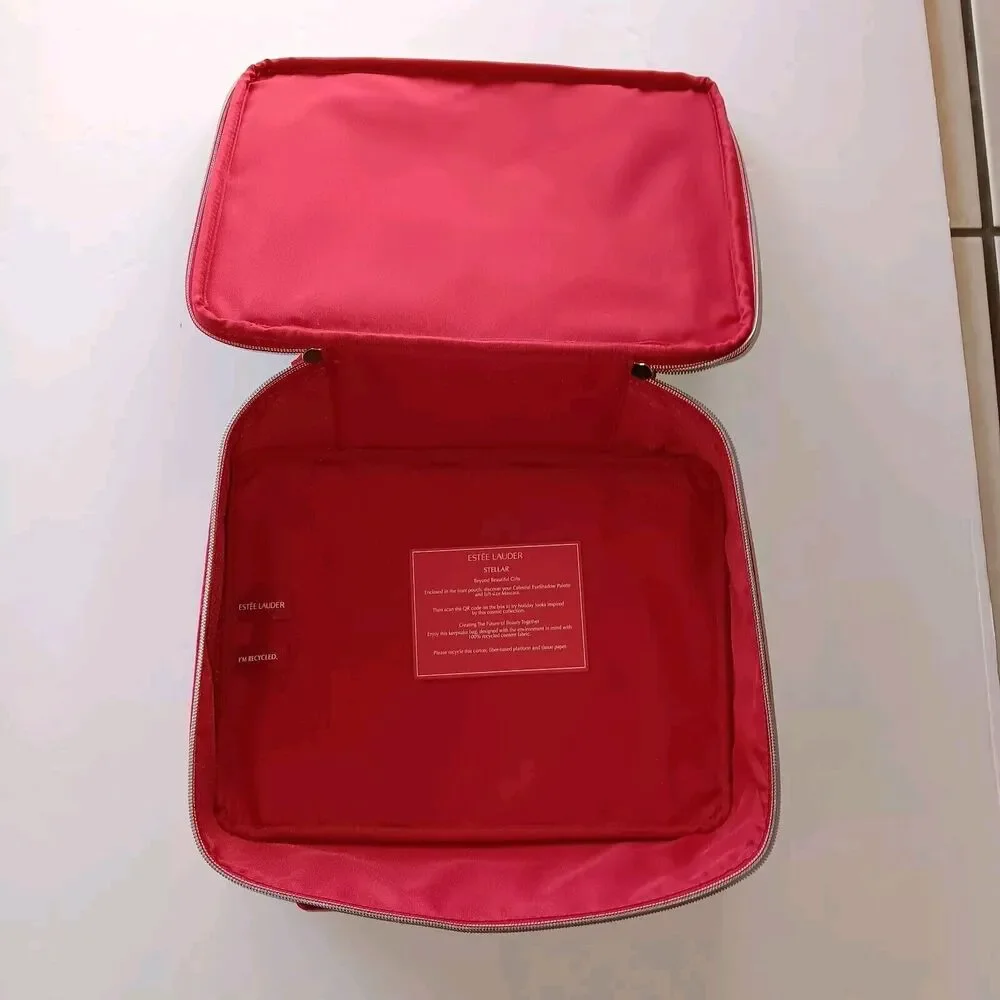 Estee Lauder Cosmetic Case Bag with Handle Limited Edition Red Velour 2023